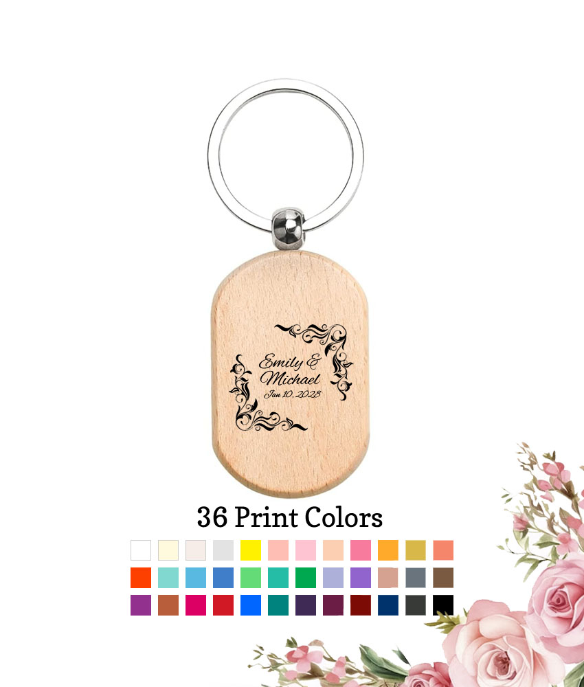 leaf scroll border wedding personalized wood keychain wedding favors leaf scroll border wedding personalized wood keychain wedding favors