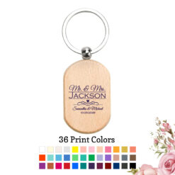 mr & mrs last name scroll personalized wood keychain wedding favors