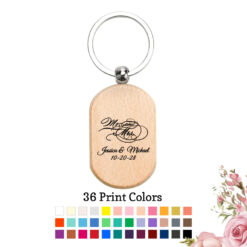 mr & mrs script personalized wood keychain wedding favors