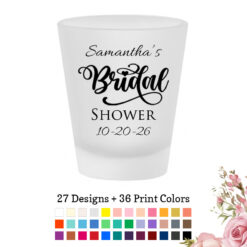 name bridal shower personalized party favors frosted shot glasses