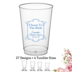 scroll cheers to the bride bridal shower favors clear plastic tumblers