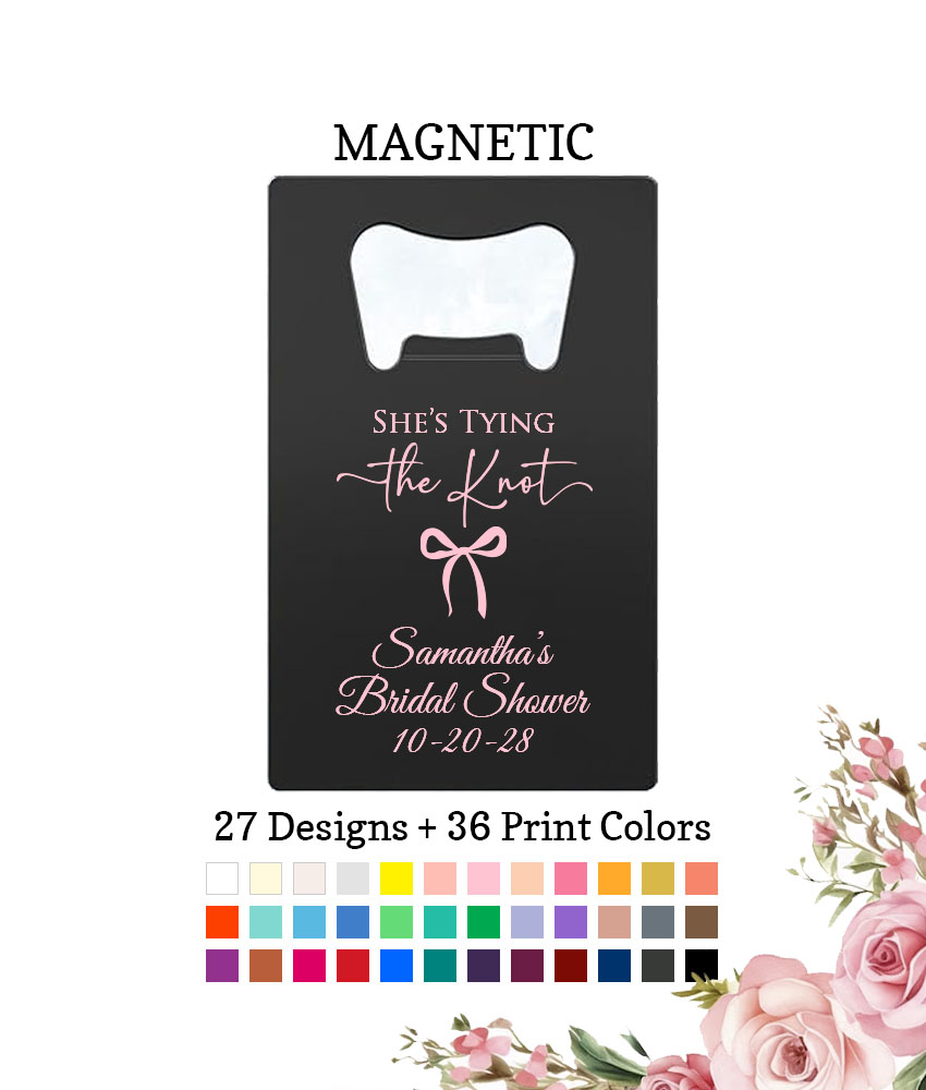 she's tying the knot bridal shower favors personalized credit card bottle opener black she's tying the knot bridal shower favors personalized credit card bottle opener black