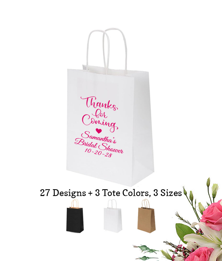 thanks for coming personalized bridal shower paper tote bags thanks for coming personalized bridal shower paper tote bags