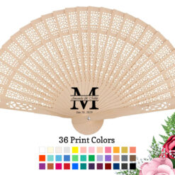 initial monogram personalized sandalwood wedding fans