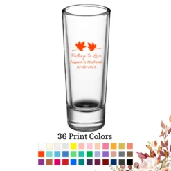 Fall Wedding 2 oz. Tall Shot Glass Shooter Glass Fall Leaves