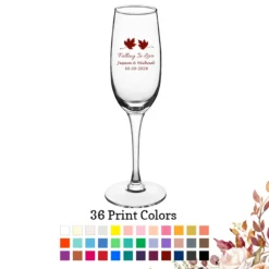 Fall Wedding 8 Oz. Champagne Flute Glass Fall Leaves