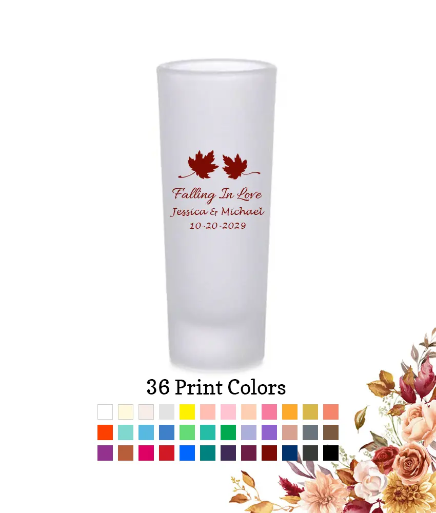 Fall Wedding 2 oz. Frosted Tall Shot Glass Shooter Fall Leaves Fall Wedding 2 oz. Frosted Tall Shot Glass Shooter Fall Leaves