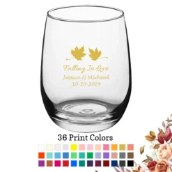 Fall Wedding 15 oz Large Wine Glasses Fall Leaves