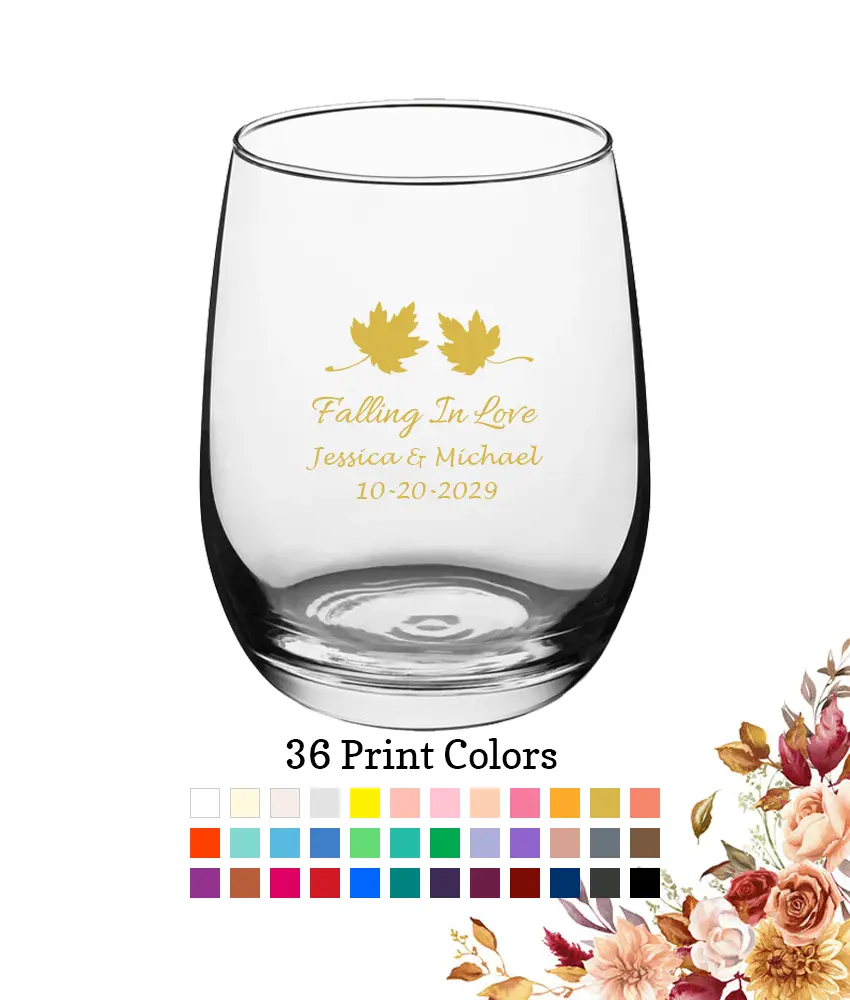 Fall Wedding 15 oz Large Wine Glasses Fall Leaves Fall Wedding 15 oz Large Wine Glasses Fall Leaves