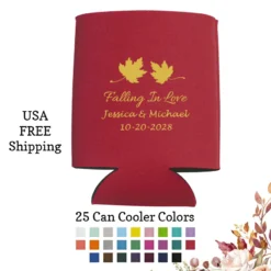 Fall Wedding Personalized Koozies Fall Leaves