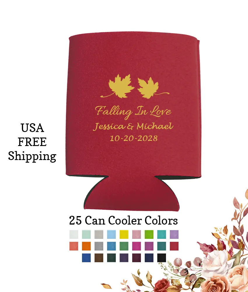 Fall Wedding Personalized Koozies Fall Leaves Fall Wedding Personalized Koozies Fall Leaves