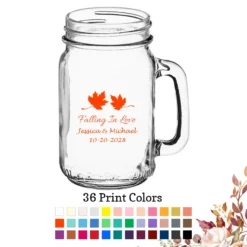 Fall Wedding 16 oz. Large Mason Jar Mug Fall Leaves