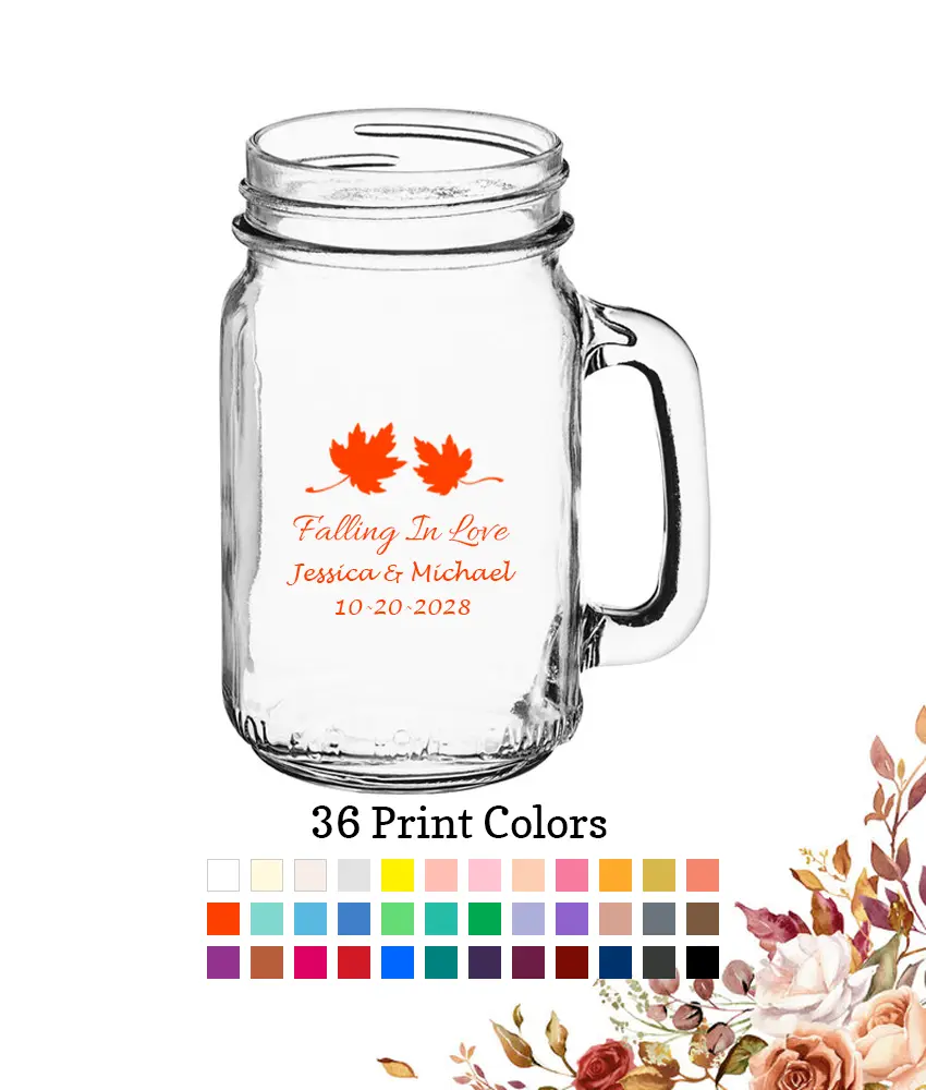 Fall Wedding 16 oz. Large Mason Jar Mug Fall Leaves Fall Wedding 16 oz. Large Mason Jar Mug Fall Leaves