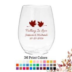 Fall Wedding 10 Oz. Plastic Stemless Wine Glasses Fall Leaves