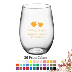 all Wedding 16 oz. Large Plastic Stemless Wine Glasses Fall Leaves