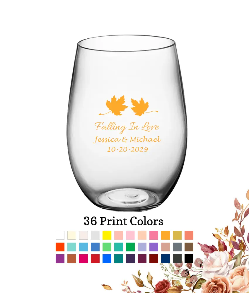 all Wedding 16 oz. Large Plastic Stemless Wine Glasses Fall Leaves all Wedding 16 oz. Large Plastic Stemless Wine Glasses Fall Leaves