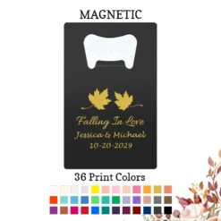 fall leaves wedding personalized credit card bottle opener black wedding favors